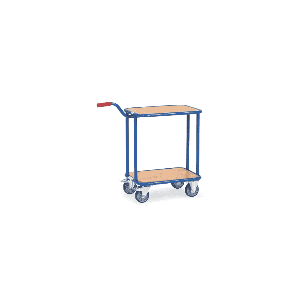 Fetra Plattformwagen mit Griff, blau, mit Holzplattform oder Stahlblech, 860 x 450 x 875 mm