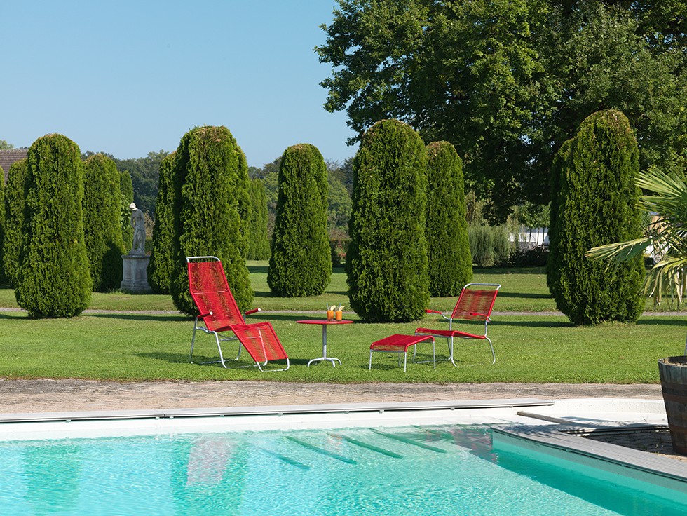 Schaffner Chaise longue spaghetti BRISSAGO, patins avec accoudoirs, empilable