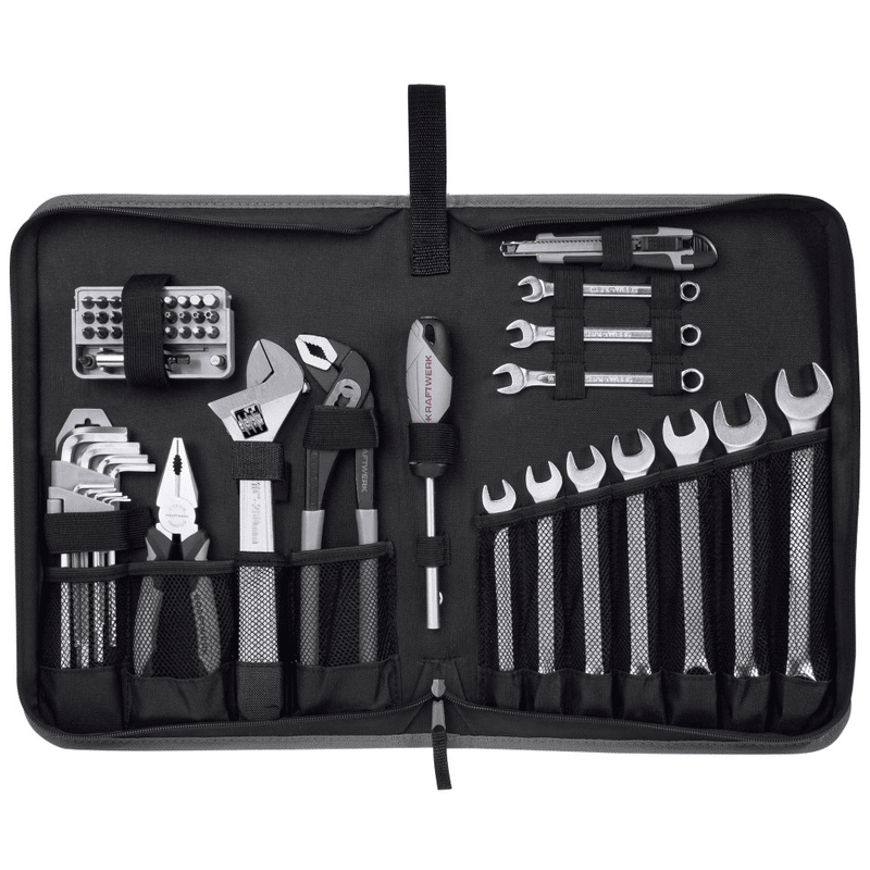 KRAFTWERK BASIC LINE Werkzeugetui, 57-teilig, universelles Werkzeugset mit Steckgriff, Bits, Ring-Maulschlüsseln