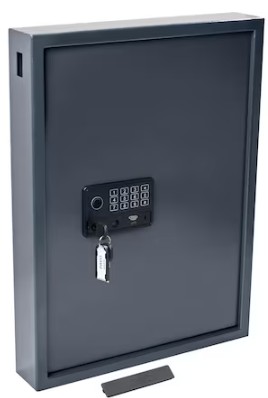 Boîte à clés Pavo pour 50 clés, gris foncé, 10 étiquettes incluses, avec serrure électrique