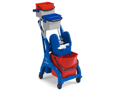 Chariot de nettoyage professionnel compact avec 3 seaux et presse pour la serpillière
