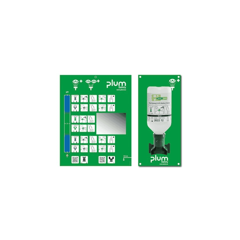 Station murale avec bouteille de rinçage oculaire Plum 4611, 500 ml, 170 x 300 x 80 mm