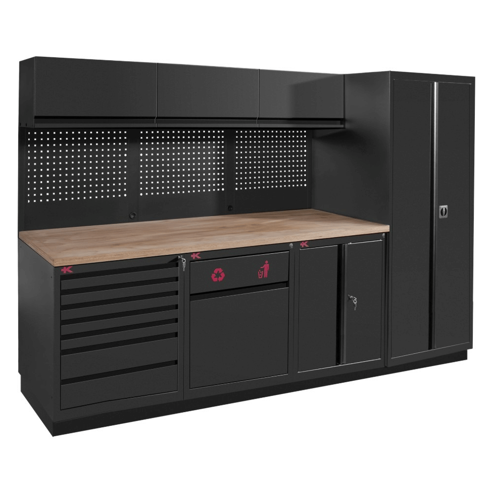 KRAFTWERK MOBILIO PRO 4-Element-Kombination mit Hochschrank rechts, schwarz, BxTxH 3000 × 750 × 2020 mm