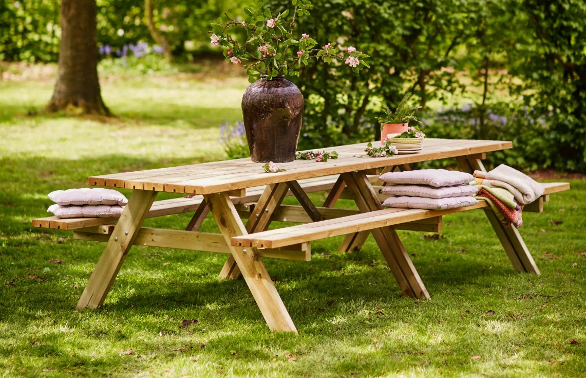 PLUS Kombi-Gartenmöbel, mit Klappsitzen, 3000 x 1550 x 710 / 450 mm
