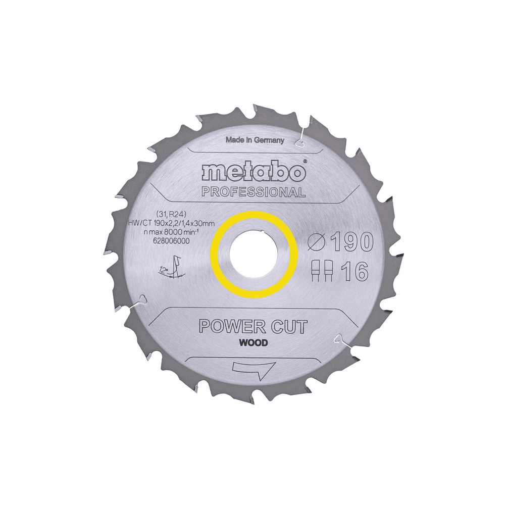 Metabo Kreissägeblatt "Power Cut Wood - Professional" 190 x 30 mm, Z16, FZ/FA, 12°
