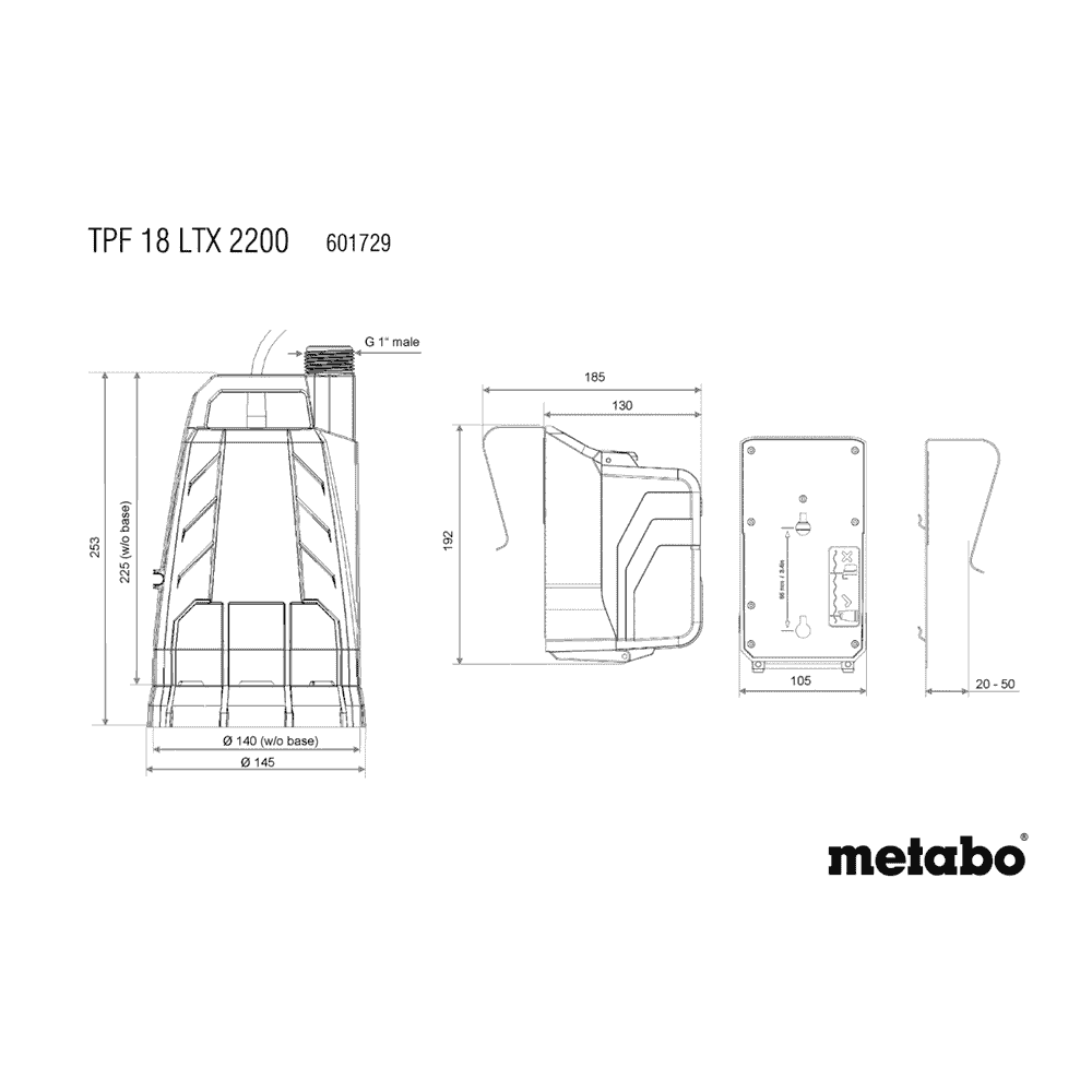 Metabo Akku-Tauch- und Regenfasspumpe TPF 18 LTX 2200, 18 V ohne Akku