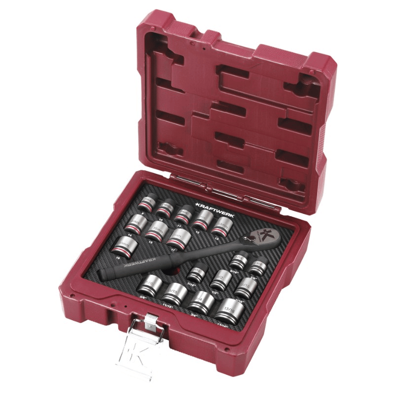 KRAFTWERK PRO LINE Steckschlüssel-Satz 3/8", 19-teilig, metrisch und Zollmass, BxTxH 220 x 220 x 75 mm