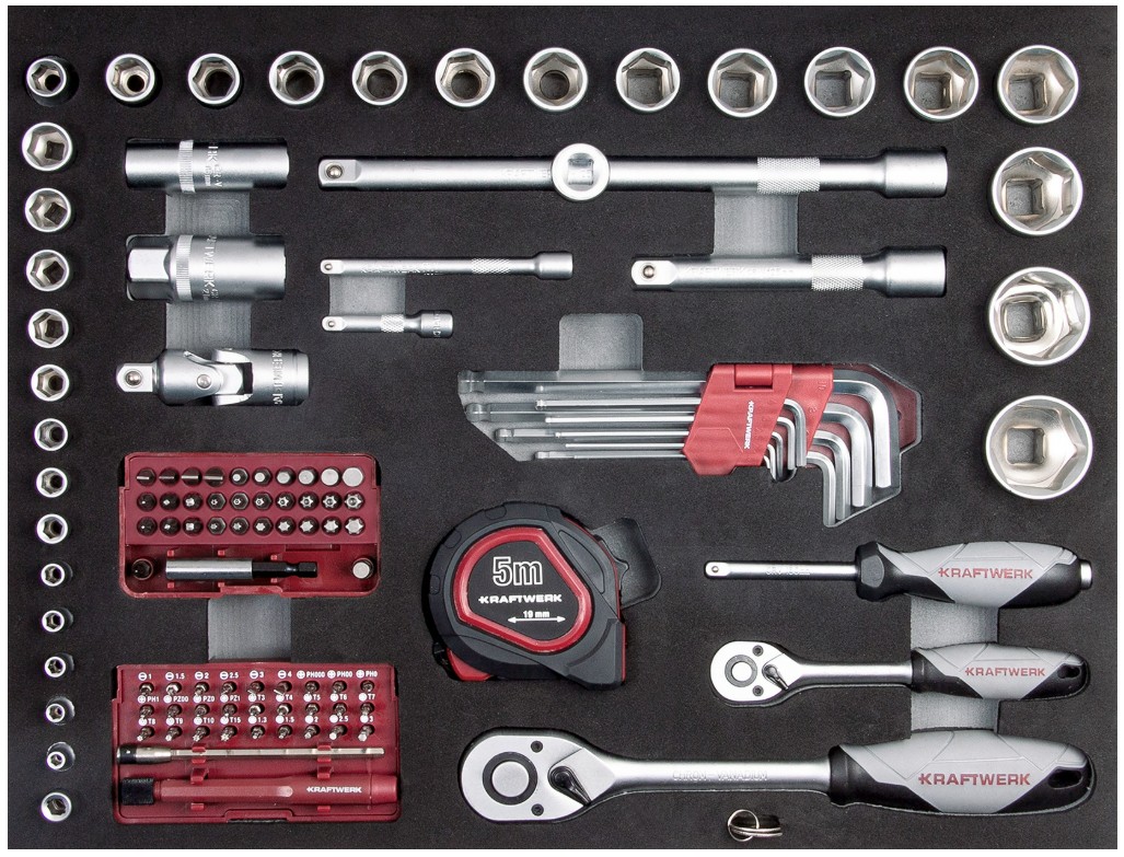 KRAFTWERK BASIC-Werkzeugkoffer, inkl. Werkzeug, B147, 1/4"+1/2", 158-teilig
