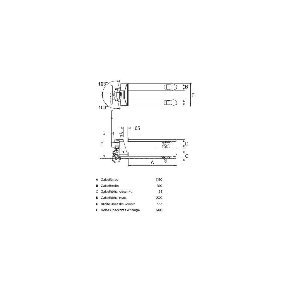 RAVAS Handhubwagen 1100 INOX / Palettrolli mit Waage, Tragkraft 2000 kg, Anzeigeschritt 1 kg
