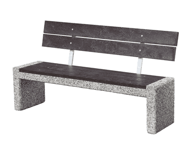 Banc en béton avec dossier, béton à granulats apparents, 1600 mm