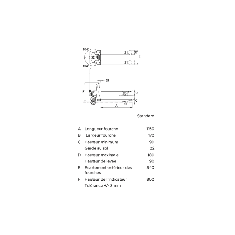 RAVAS Handhubwagen 3200 / Palettrolli mit Waage, Tragkraft 2000 kg, Anzeigeschritt 0,2 - 1 kg
