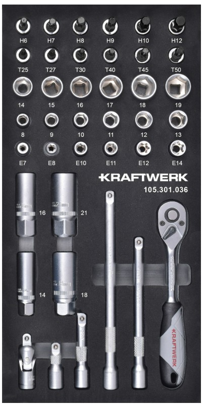 KRAFTWERK BASIC LINE EVA Steckschlüssel-Einlage 3/8", LxB 200 × 400 mm, 40-teilig