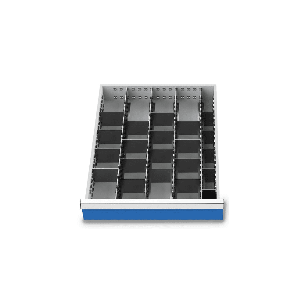 Compartimentage des métallique set 25 pièces, R 18-24, dimension utiles des tiroirs 450 x 600 mm, en 4 hauteurs de façade