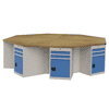 Bedrunka+Hirth 8-Eck-Werkbank, Tiefe 736, R 18-24, Schubladenanzahl je Schrank 2, BxTxH 3020 x 3020 x 859 mm