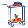 Fetra Plattformwagen mit Griff, blau, mit Holzplattform oder Stahlblech, 860 x 450 x 875 mm