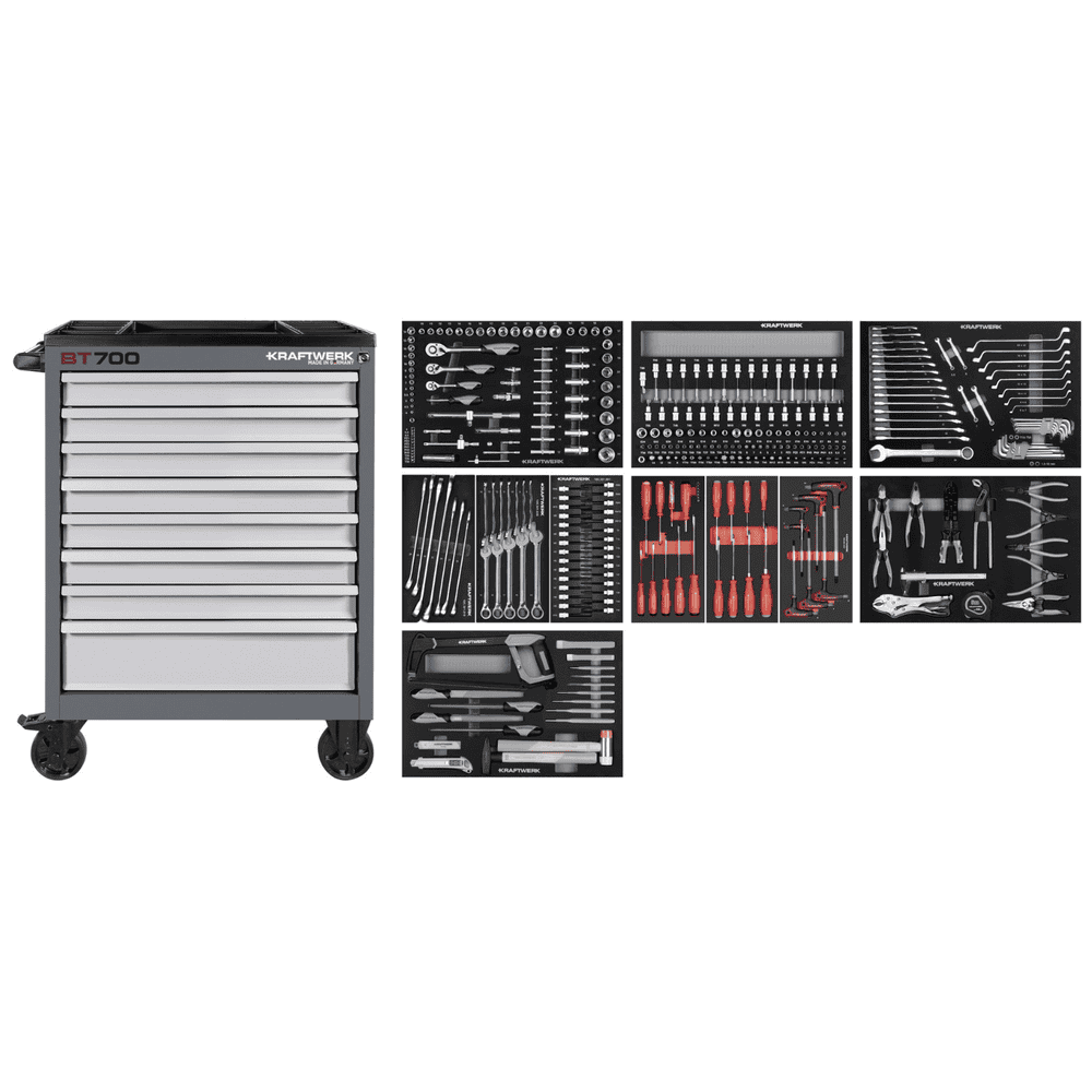 KRAFTWERK Werkstattwagen XL BT900 mit 7 Schubladen, PRO+HT, inkl. Werkzeug, 278-teilig