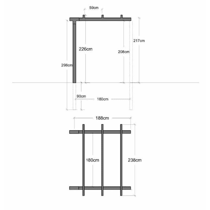 PLUS Doppelpergola Verlängerungsmodul, BxTxH 1880 x 2380 x 2260 mm