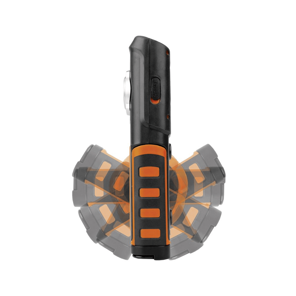 Steffen LED Akku-Arbeitsleuchte 6 W, 600 + 100 lm, 5700 K, 240° drehbar, IP65, schwarz/orange