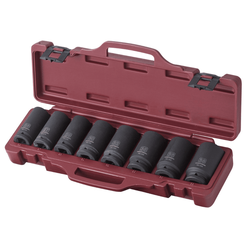 KRAFTWERK PRO LINE tiefer Schlagstecknuss-Satz 3/4" für Schlagschrauber, 8-teilig, CrMo-Stahl, 26–38 mm