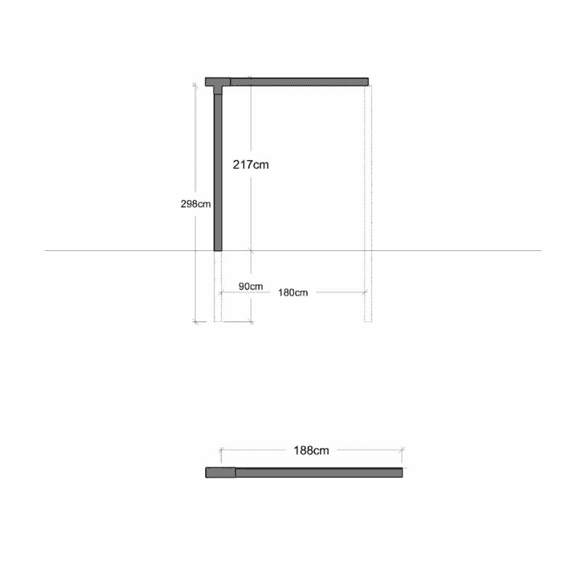 PLUS Einzelpergola, Schwarz RAL 9005, Verlängerungsmodul, BxTxH 1880 x 90 x 2170 mm