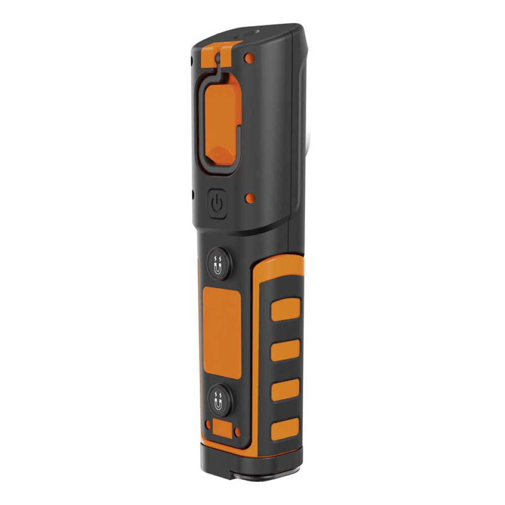 Steffen LED Akku-Arbeitsleuchte 6 W, 600 + 100 lm, 5700 K, 240° drehbar, IP65, schwarz/orange