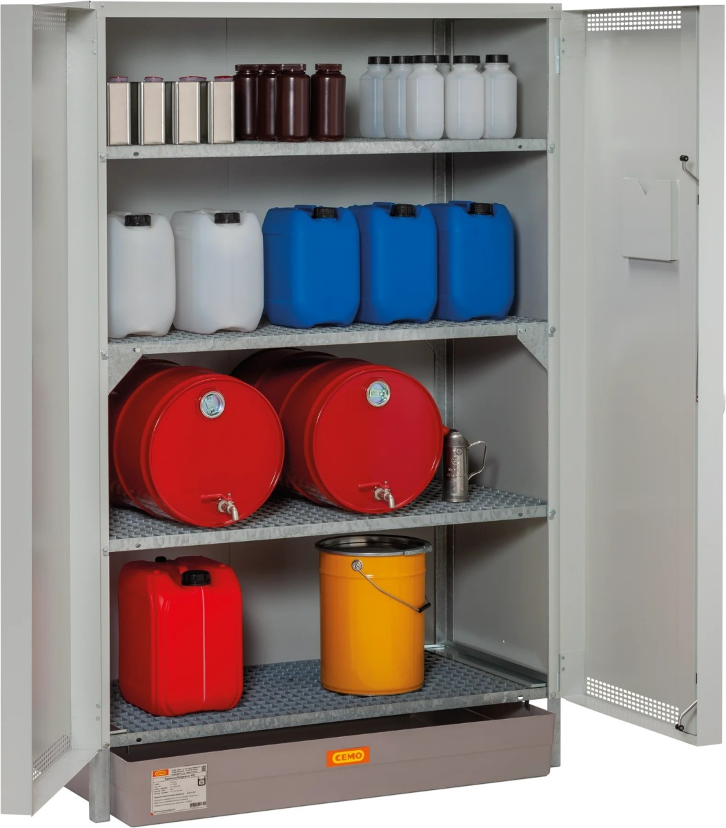 CEMO Umweltschrank für Fässer 13/20 mit Doppel-Flügeltür, grau