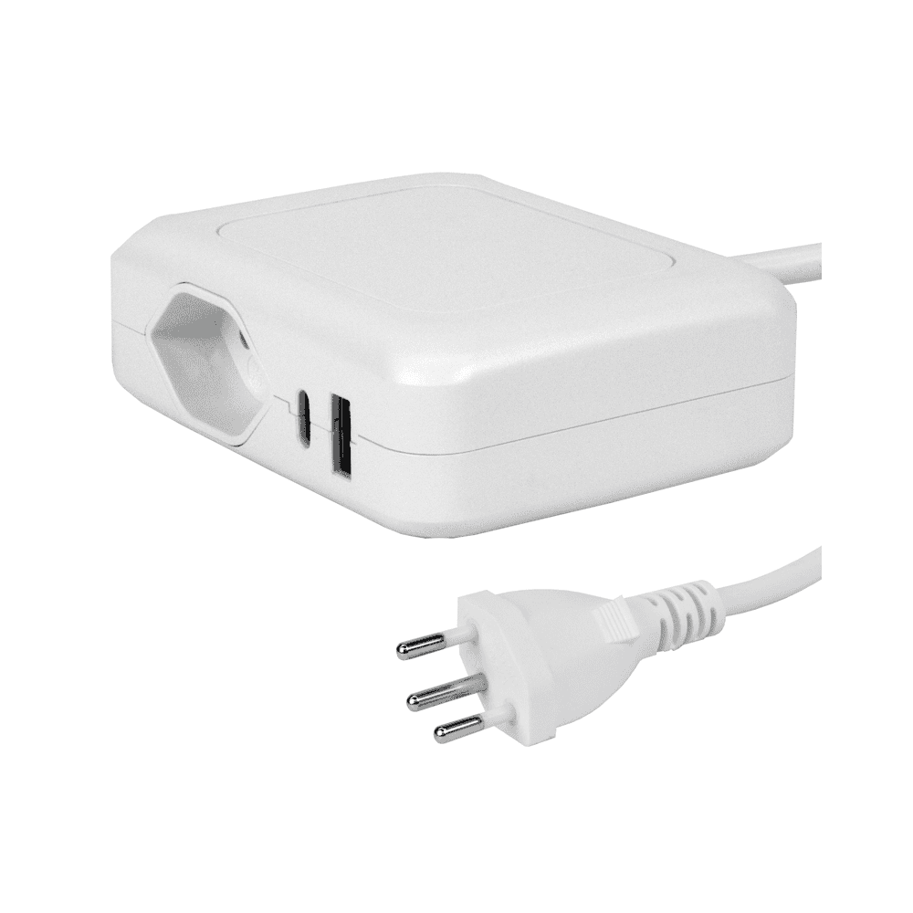 Steffen Station de recharge IQ, 1 x T13, 1 port USB-A (36 W), 1 port USB-C PD (45 W), 10 A, IP20, câble de 1.5 m, en deux couleurs