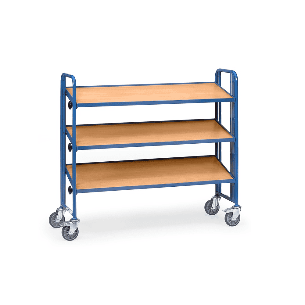Fetra Chariot de montage en bois, version simple face, RAL 5007, en 2 tailles