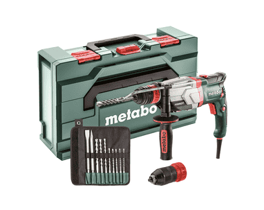 Metabo Marteau multifonctions UHEV 2860-2 Quick, 1100 watts, avec metaBox 145 L et jeu de forets / burins SDS-plus (10 pièces)