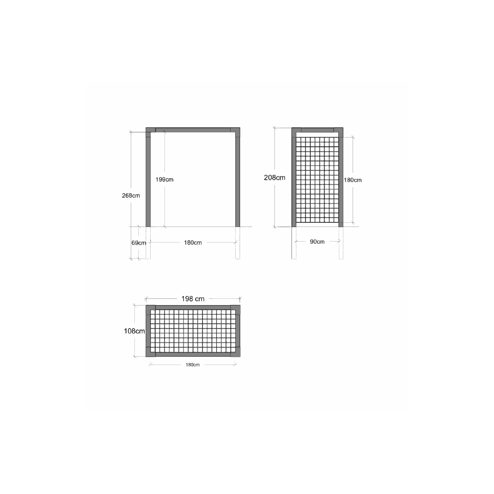 PLUS Arche à roses avec treillis, noir RAL 9005, L x L x H 1980 x 1080 x 2080 mm