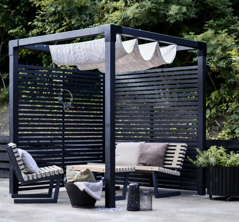 PLUS Pergola Daylife aus Holz, Schwarz RAL 9005, Modell 5, BxTxH 1980 x 1980 x 2180 mm