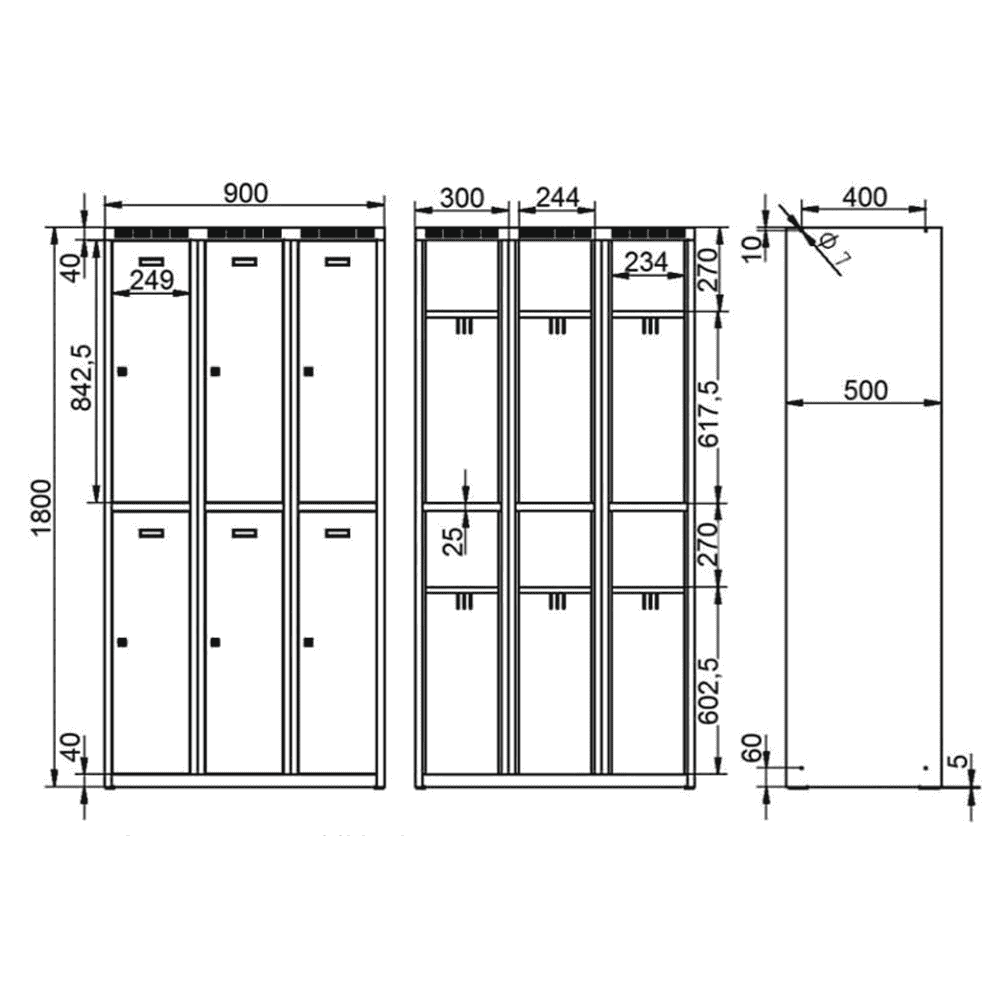 Garderobenschrank mit 6 Abteile