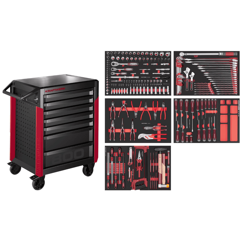 KRAFTWERK PRO LINE Werkstattwagen PT800 7 Schubladen, inkl. Werkzeug 242-teilig, BxTxH 800 x 479 x 1000 mm