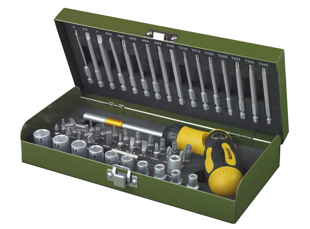 Proxxon Jeu de vis avec tournevis à cliquet pliable, 54 pièces