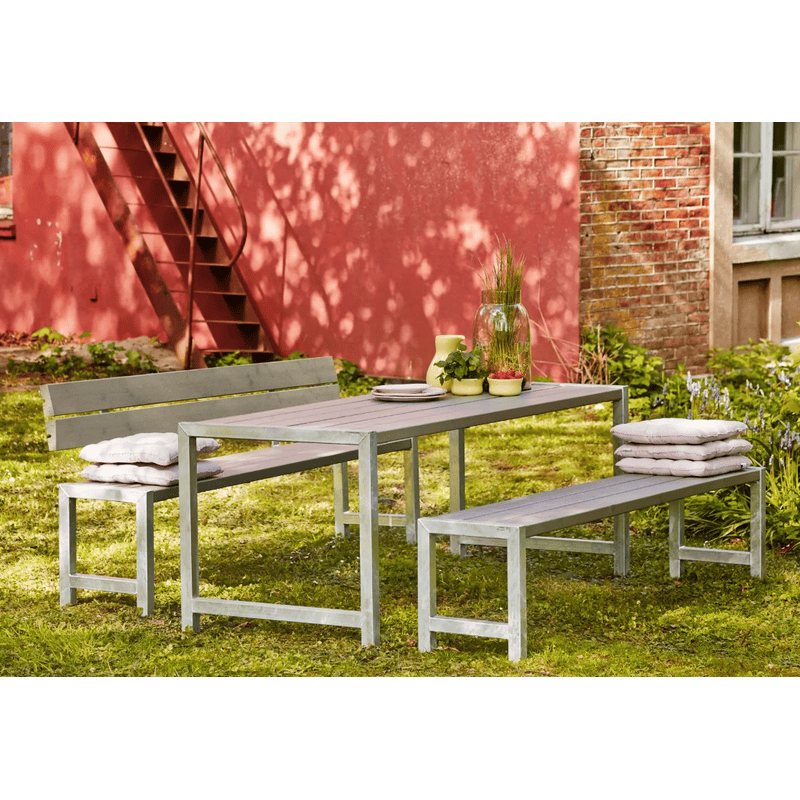 PLUS Planken-Gartenmöbel mit Tisch und Sitzbänken, mit oder ohne Rückenlehnen