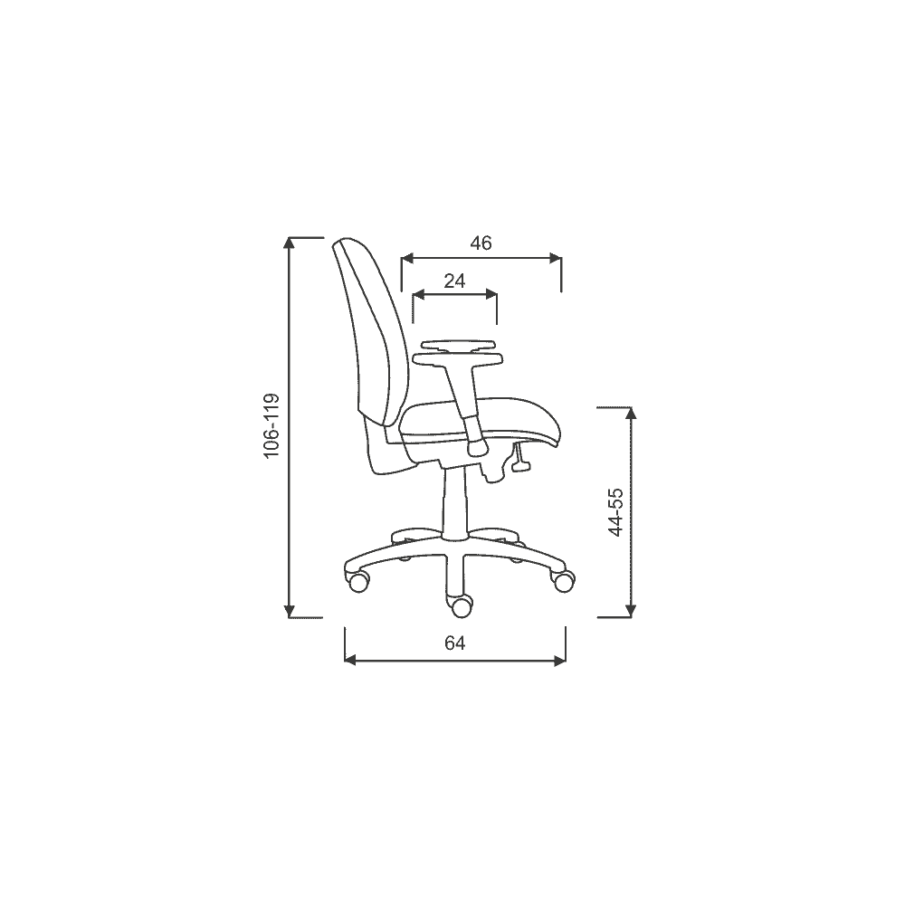 Bürostuhl Santini mit Armlehnen, schwarz, höhenverstellbar, 500 x 450 mm