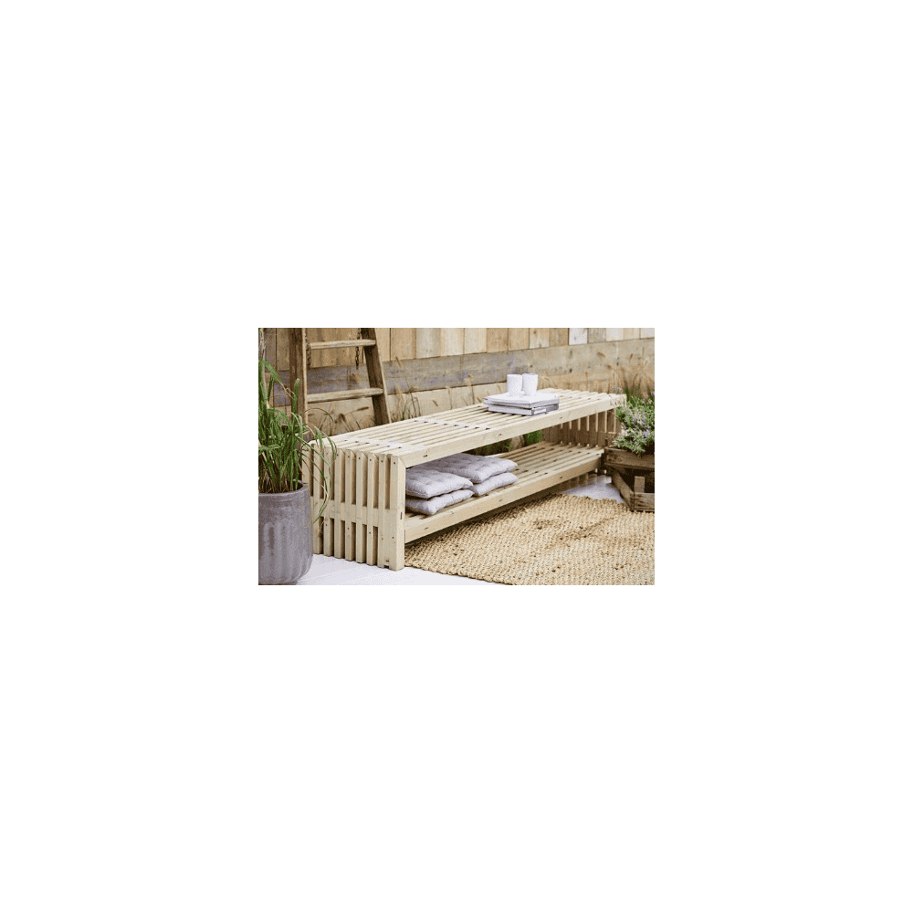 Banc rustique, deux couleurs, deux longueurs, avec ou sans étagère