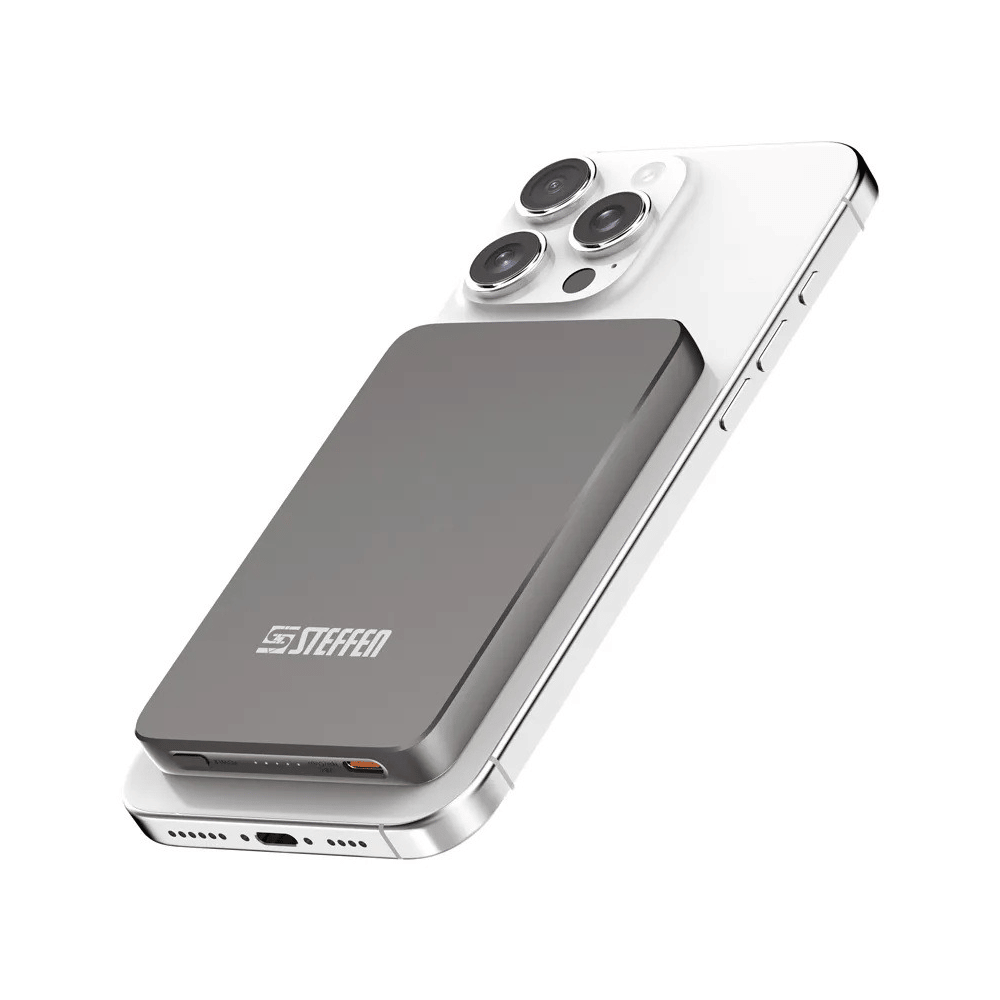 Steffen Powerbank Magnetic 15 W PD+Qi, 5'000 mAh, USB-C, Qi2/MagSafe, schwarz