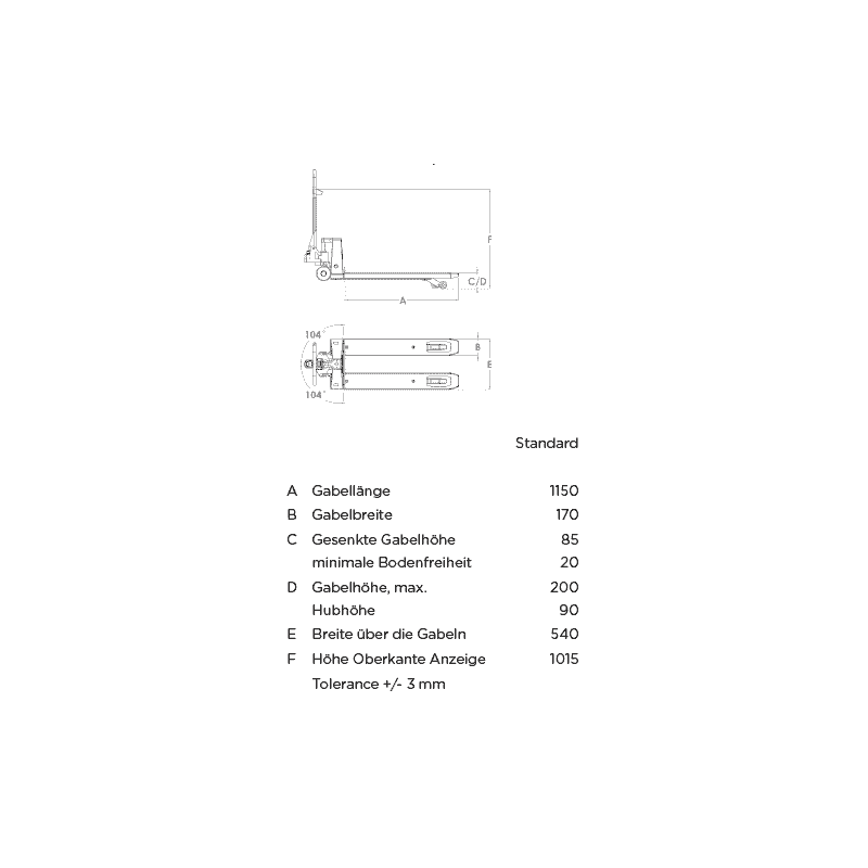 RAVAS Handhubwagen iPT Essential / Palettrolli mit Waage, Tragkraft 2000 kg, Anzeigeschritt 0,5 - 1 kg