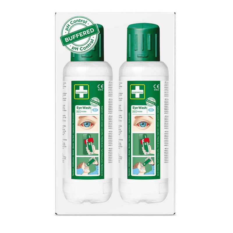 Douche oculaire / Solution de rinçage oculaire tamponnée, Cederroth 725200, paquet de 2 x 500 ml