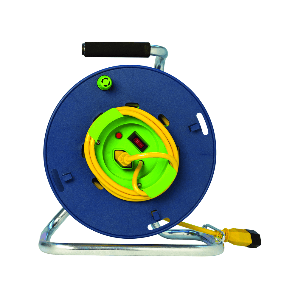 Steffen Kunststoff-Gerätekabelrolle LOOP, 1 + 1 x T13, Td 3×1 mm², Thermoschutz, IP20, blau/grün, Kabellänge 40 m