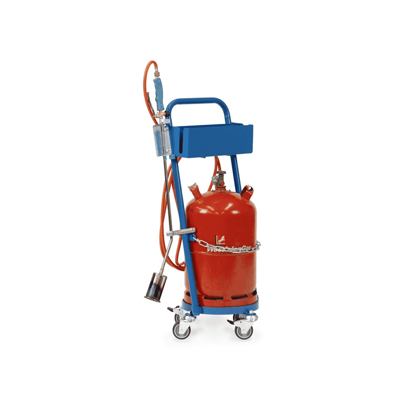 Fetra Stahlflaschenroller für 1 Gasflasche 11 kg Inhalt, Ø 300 mm, Schlauch-, Pistolen- und Brennerhalterung