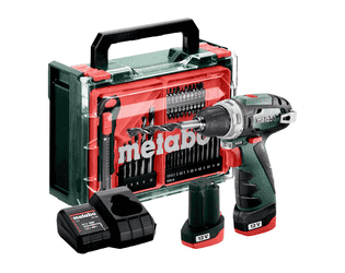 Metabo Akku-Bohrschrauber PowerMaxx BS Basic Set 12 V mit 2x Li-Power Akkus (12 V / 2.0 Ah), Ladegerät LC 24 und mobiler Werkstatt
