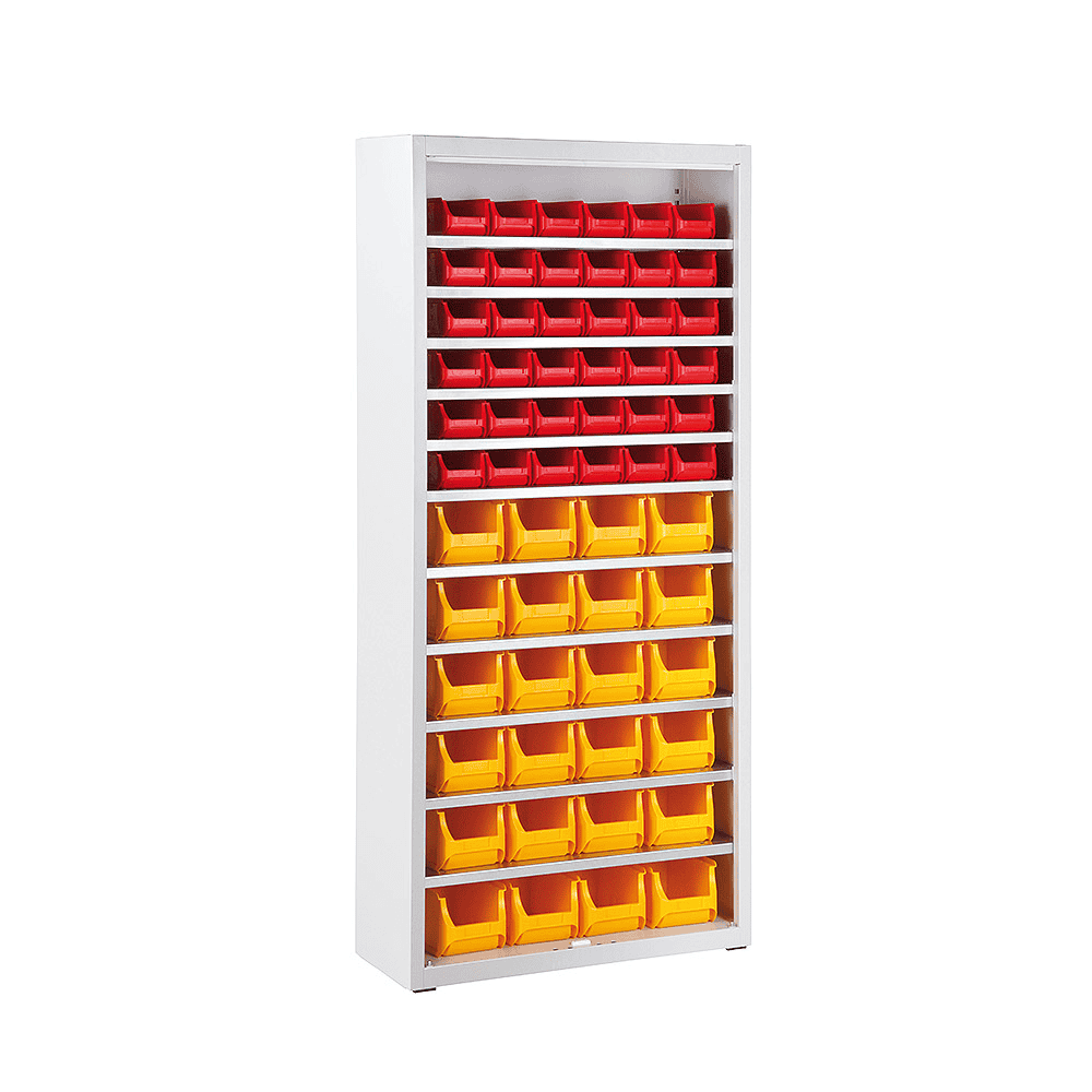 Magazinschrank mit 60 Sichtlagerkästen