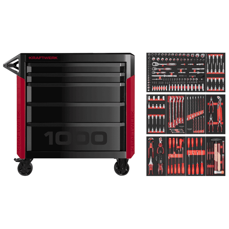 KRAFTWERK PRO LINE Chariot d'atelier PT1000 7 tiroirs PB, outils inclus, 227 pièces