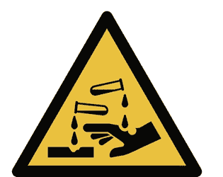 ISO 7010-Sicherheitsschild - Warnung vor ätzenden Stoffen, Ø 200 mm, selbstklebend