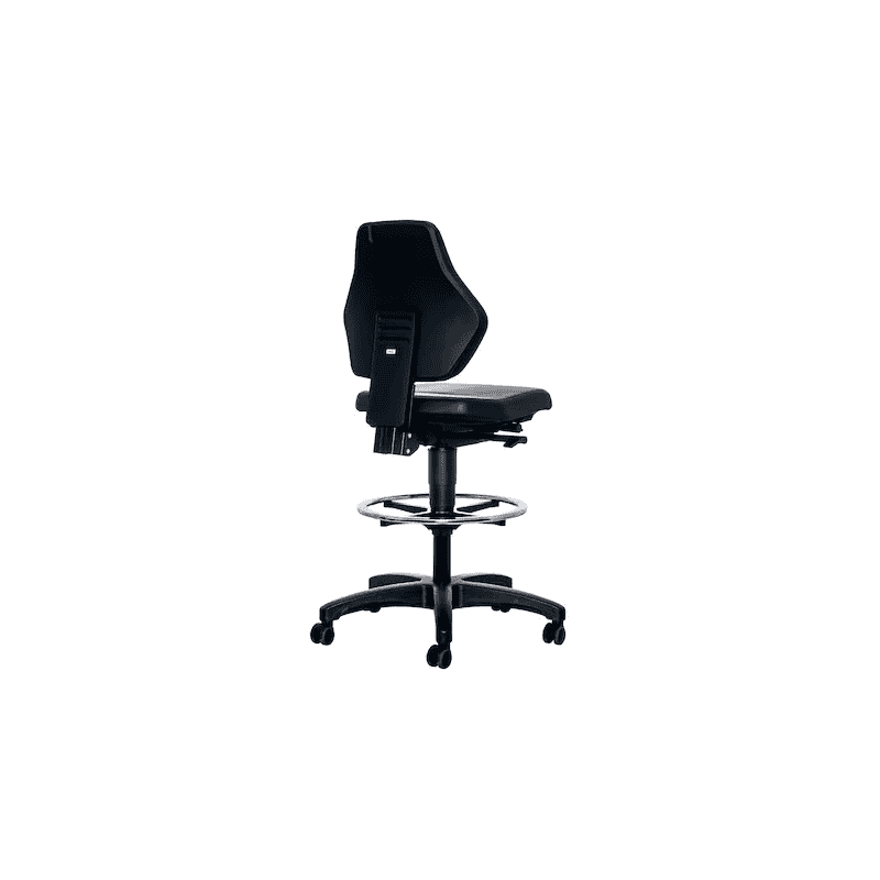 Laborstuhl Bimos 9071 mit Fussring und Rollen, höhenverstellbar, Kunstleder, schwarz