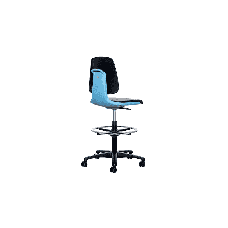Hoch-Laborstuhl Bimos Labsit 9123 mit Kunstlederbezug, Fussring, schwarz-blau