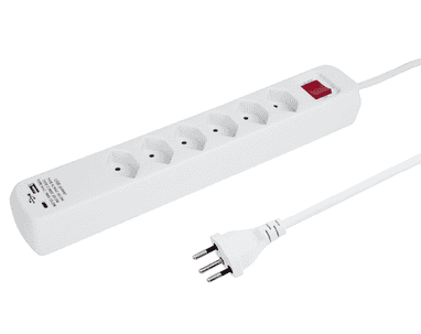 Steffen Steckdosenleiste POWER EASY, 6 x T13, 1 x USB-A, 1 x USB-C, IP20, 1.5 m Kabel, Überstromschutz, weiss