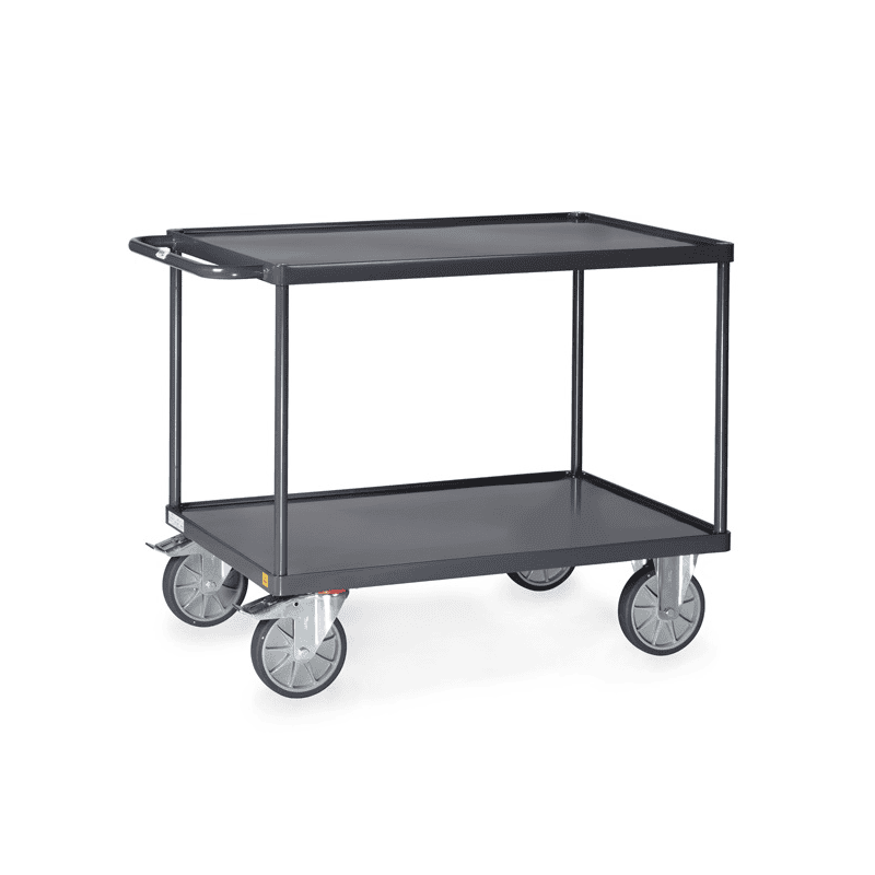 Fetra ESD-Tischwagen mit Stahlblech-Wannen bis 600 kg, rechteckige Ladefläche, elektrisch leitfähige Ausführung